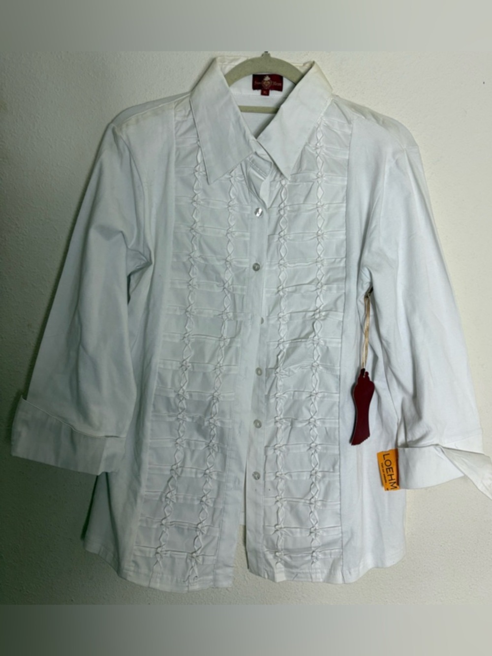 Vtg From the Heart White Button Front 3/4 Sleeve interest front  size XL